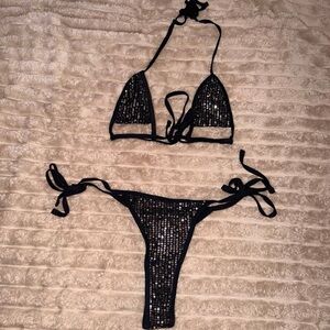 Black Sequin Triangle String Bikini (set 1)